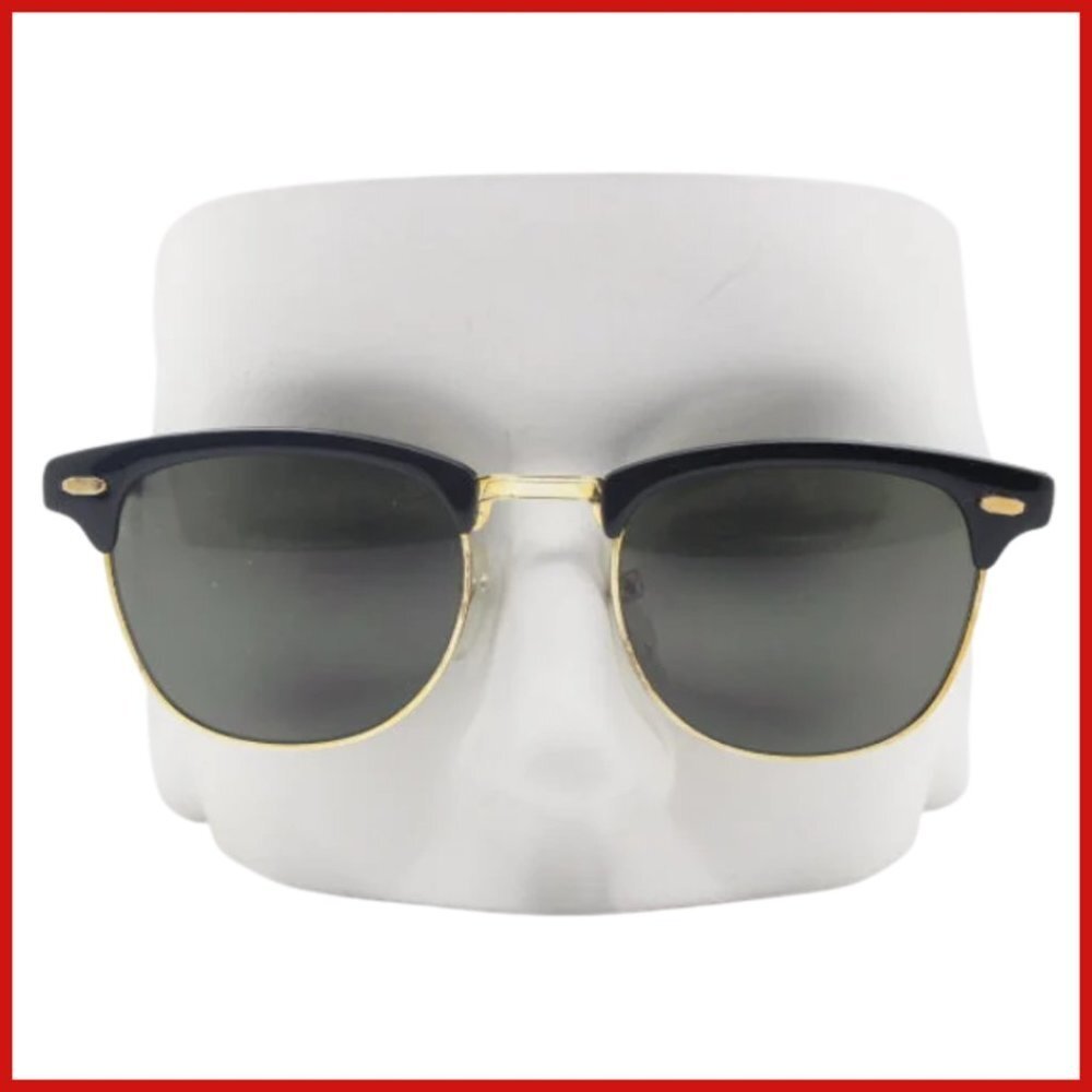 NWT Retro Black and Gold Polarized Semi Rimless Sunglasses